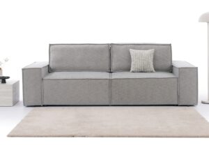 Miniaturka 4 - Sofa rozkładana Mervino z poduszką i dywanem w jasnym wnętrzu