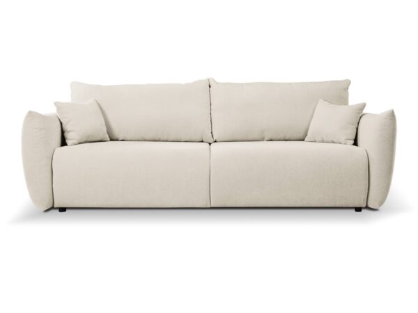 Sofa Sandrino 240 cm – jasna tapicerka i miękkie poduszki, widok z przodu