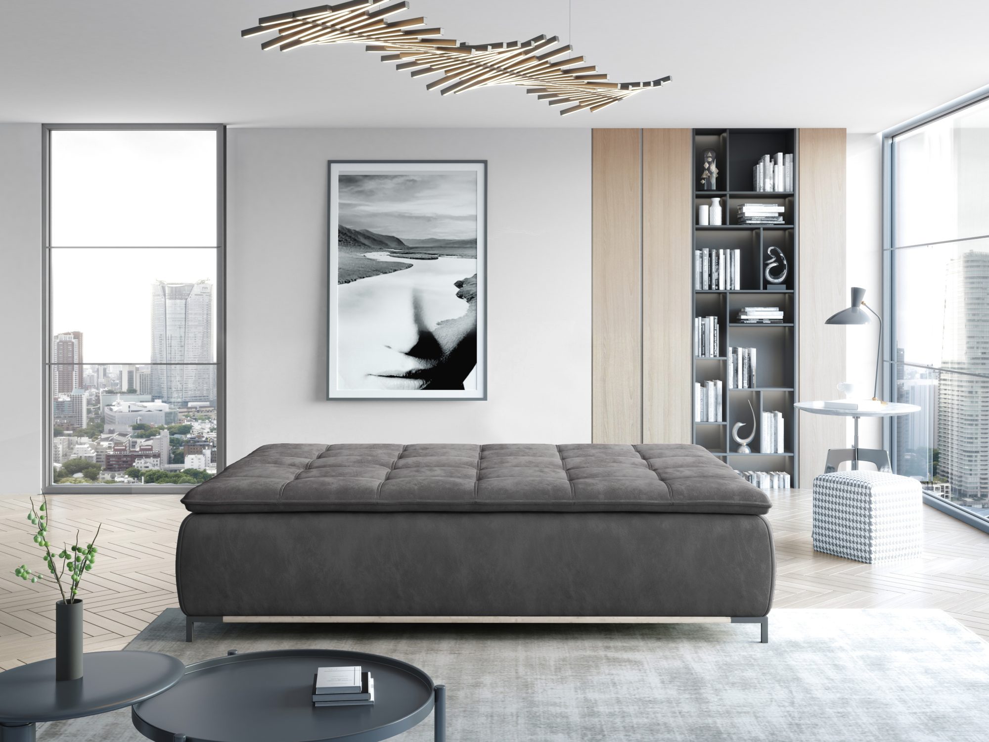 Sofa Swivaro rozłożona do spania w salonie