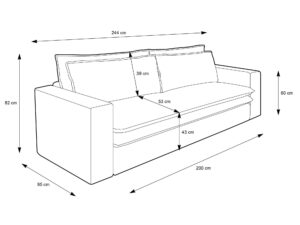 Miniaturka 8 - Sofa Tiliano – rysunek wymiarowy 244 × 95 cm