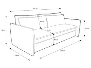 Miniaturka 7 - Sofa Tiliano Slim – rysunek wymiarowy i powierzchnia spania