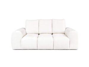 Miniaturka 4 - Kompaktowa sofa trzyosobowa Lenvario 214 cm w jasnej tkaninie na białym tle