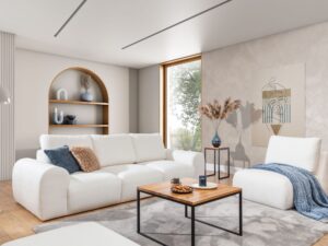 Miniaturka 2 - Sofa trzyosobowa Lenvario w jasnej tapicerce w salonie