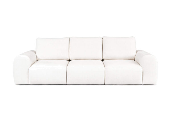 Sofa trzyosobowa Lenvario 287 cm z luźnymi poduszkami, widok z przodu na białym tle