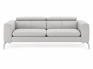 Miniaturka 4 - Sofa trzyosobowa Celvaro 210 cm z regulowanymi zagłówkami w jasnoszarej tkaninie, na białym tle