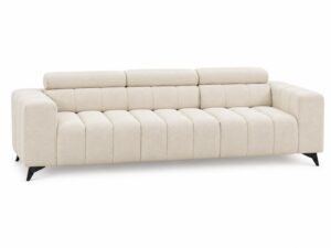 Miniaturka 4 - Sofa trzyosobowa Virvento 285 cm z regulowanymi zagłówkami w kremowej tkaninie z przeszyciami, na białym tle