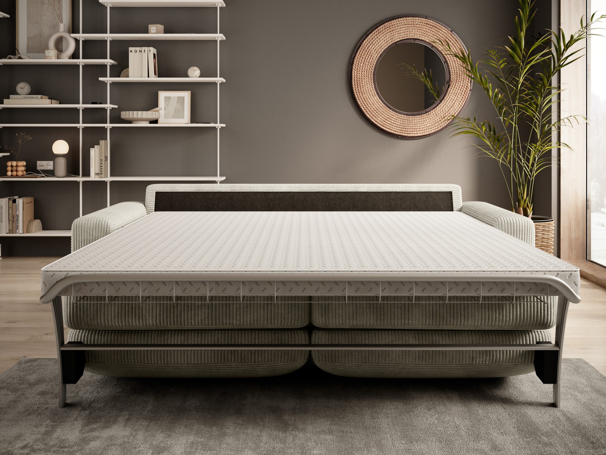 Rozłożona sofa Vanvero w salonie