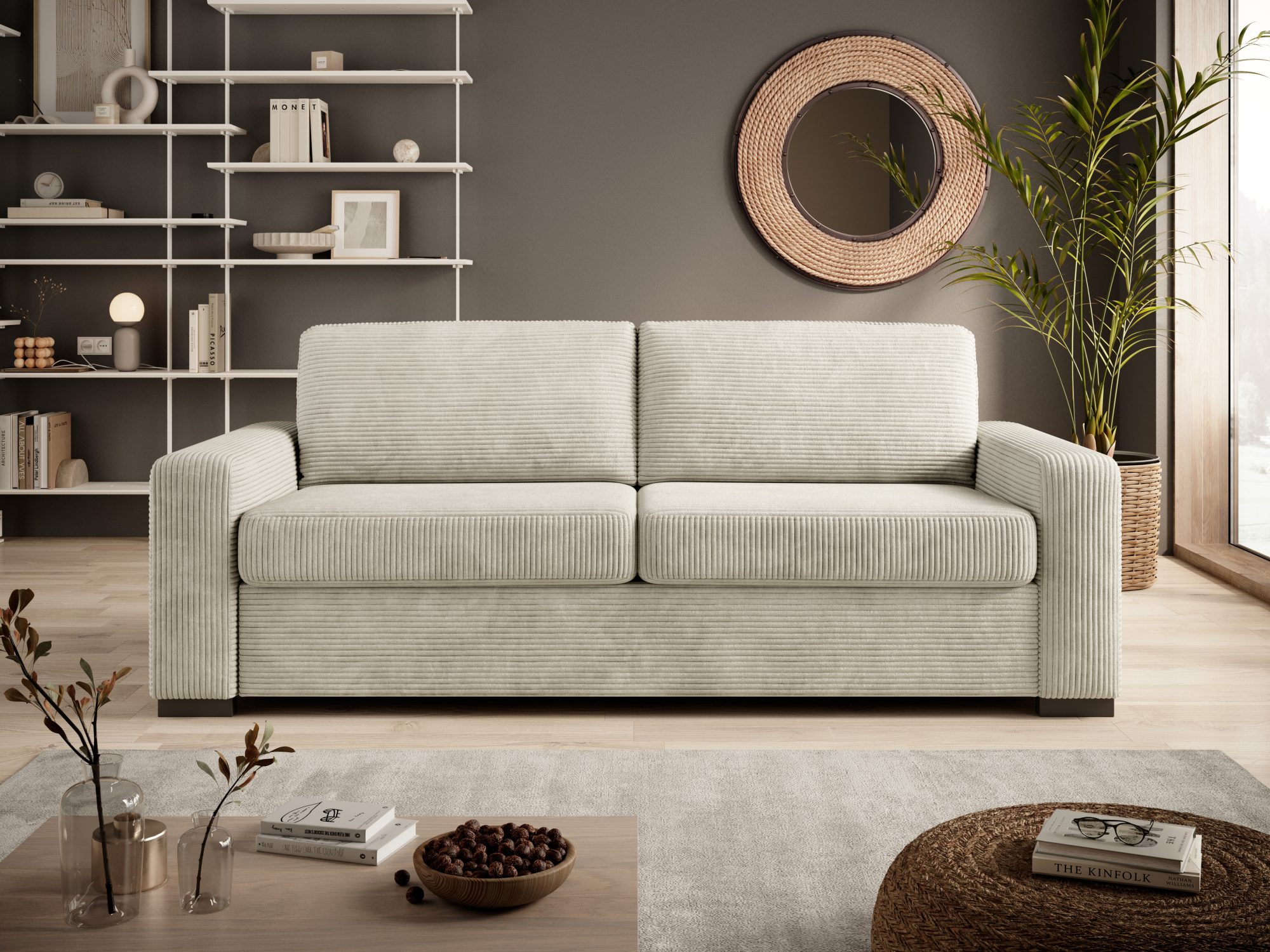 Sofa Vanvero w salonie z regałem