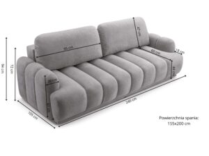 Miniaturka 4 - Sofa Velissa – rysunek wymiarowy i powierzchnia spania