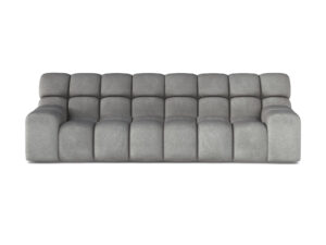 Miniaturka 7 - Sofa z elektrycznym wysuwem Campello 288 cm w szarej tkaninie z pikowanymi segmentami, widok z przodu na białym tle
