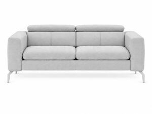 Miniaturka 4 - Sofa Celvaro 190 cm z regulowanymi zagłówkami w jasnoszarej tkaninie, na metalowych nóżkach, na białym tle