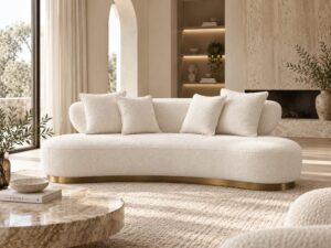 Miniaturka 3 - Sofa 257 cm boucle w kolorze ecru – Zenith – zdjęcie 4