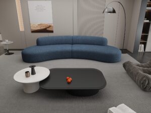 Miniaturka 5 - Sofa Zenith granatowa w aranżacji nowoczesnego salonu z jasnym dywanem