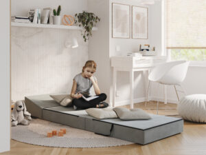 Miniaturka 25 - Sofka rozkładana piankowa Nuvessa — 70x200 w pokoju dziecięcym, w kolorze szarym