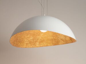 Miniaturka 10 - Biało-miedziana lampa wisząca Solaris M z rozświetlonym miedzianym wnętrzem