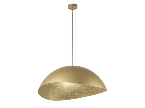 Lampa wisząca Solaris M złota, kopułowy klosz z fakturowanym złotym wnętrzem