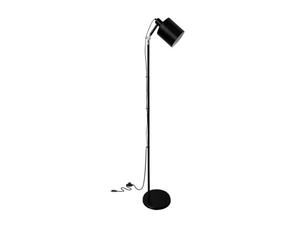 Czarna lampa podłogowa Solasa ze stalową podstawą i stalowym kloszem E27