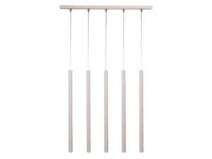 Miniaturka 10 - Lampa wisząca Sopel 5 szary beż, pięć stalowych kloszy i prosta podsufitka