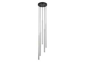 Miniaturka 4 - Lampa wisząca Sopel Lux 5 koło czarno-srebrna – pięć szczotkowanych srebrnych tub na okrągłej rozecie