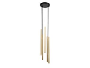 Miniaturka 1 - Lampa wisząca Sopel Lux 5 koło czarno-złota – pięć złotych tub na okrągłej czarnej rozecie