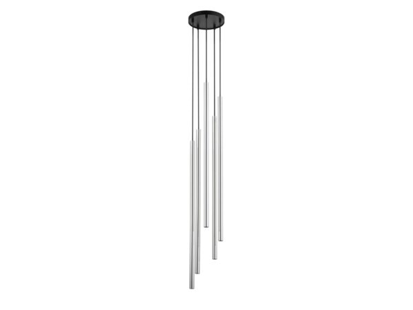 Lampa wisząca Sopel Lux 5 koło długi czarno-srebrna – pięć długich tub na okrągłej rozecie