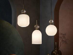 Miniaturka 6 - Lampa wisząca Sophia Big koniakowo-biała w wersji 160 cm we wnętrzu