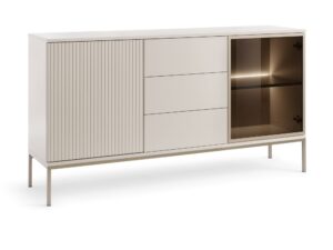 Miniaturka 2 - Komoda Spokój 154 cm kaszmir – widok ukośny z przeszkleniem LED