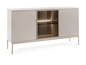 Miniaturka 2 - Komoda Spokój 154 cm kaszmir – ujęcie ukośne z ryflowaniem i LED