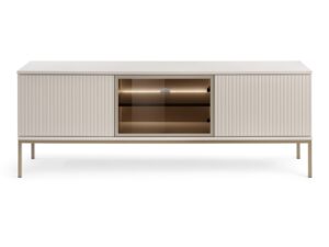 Miniaturka 5 - Szafka RTV Spokój kaszmir 154 cm – ryflowane drzwi i szklana wnęka LED