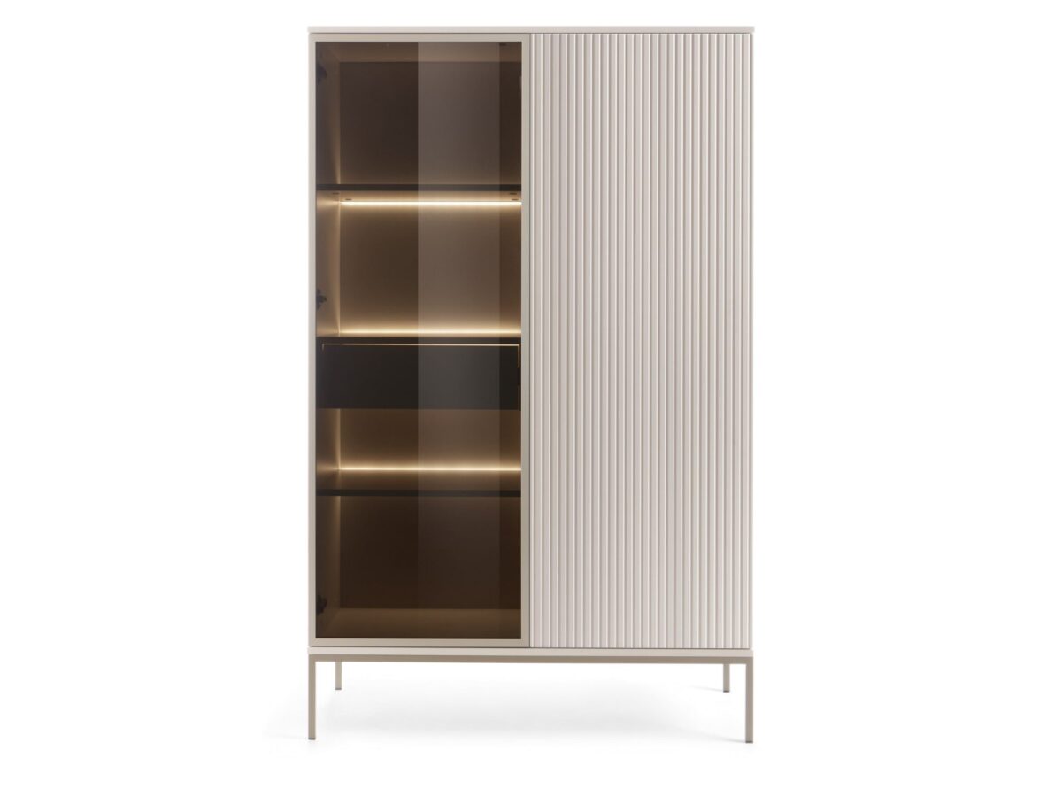Witryna wysoka przeszklona Spokój kaszmir 104 cm z LED