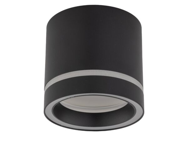 Czarny spot Jet GX53 z dołączoną żarówką LED na białym tle