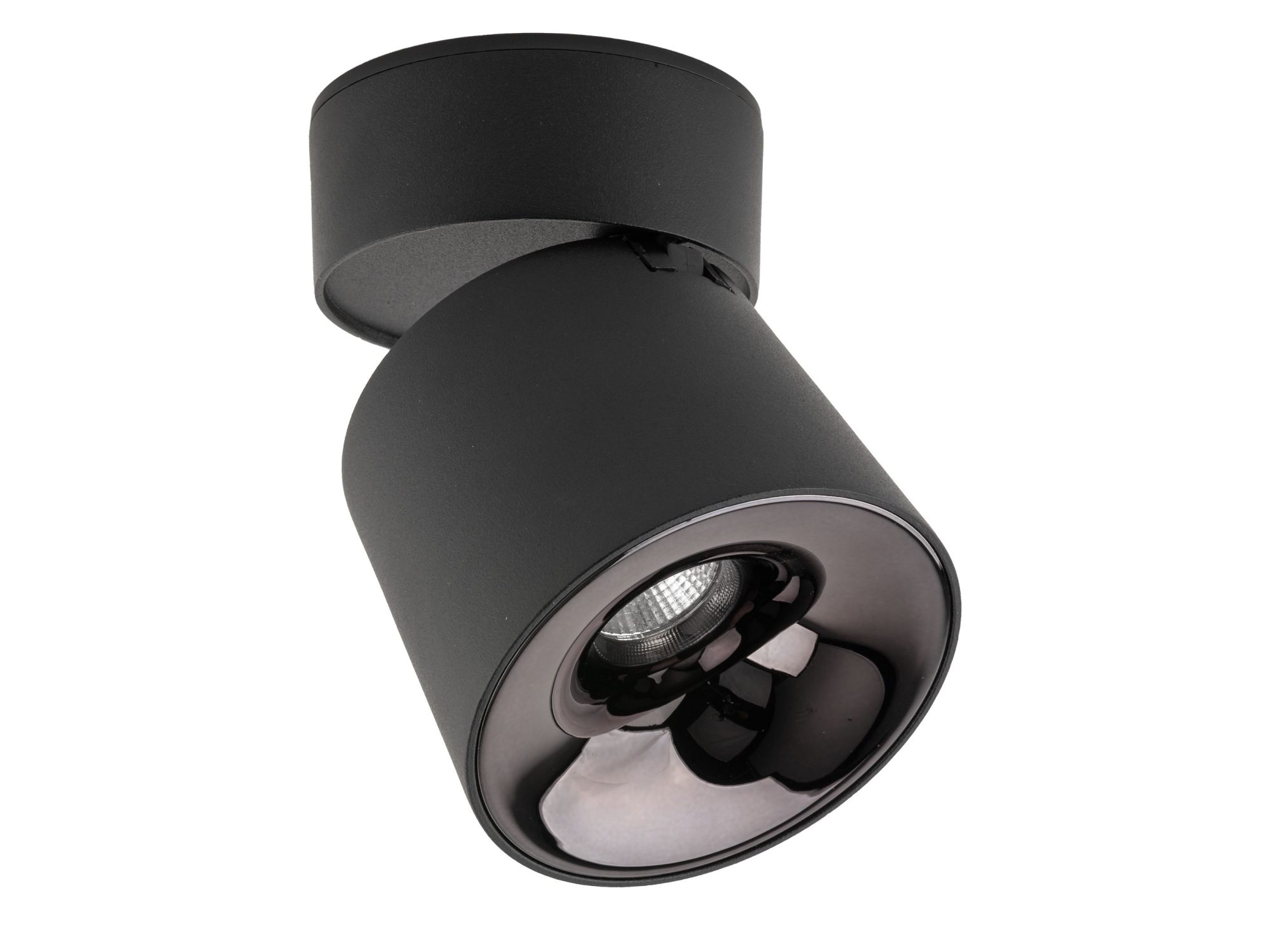Czarny spot sufitowy Kyoto CCT LED 18 W z cylindryczną oprawą na białym tle