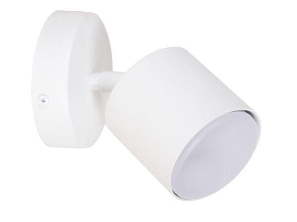 Biały spot Mila 1 z okrągłą podstawą i ruchomym metalowym kloszem GX53 na białym tle