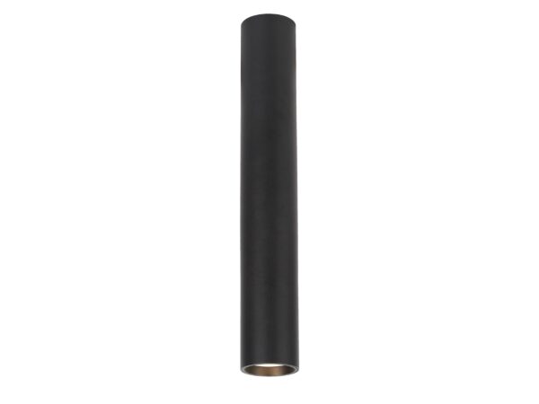 Czarny cylindryczny spot sufitowy GU10 o wysokości 40 cm, cały produkt na białym tle