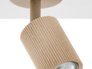 Miniaturka 2 - Spot Optic Wood ruchomy 1, zbliżenie beżowego korpusu i faktury drewnianego klosza