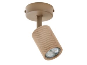 Miniaturka 7 - Spot Optic Wood ruchomy 1, beżowy korpus i ryflowany drewniany klosz na białym tle