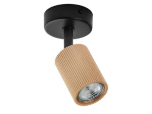 Miniaturka 1 - Spot Optic Wood ruchomy 1, czarna podsufitka i klosz z naturalnego drewna bukowego na białym tle