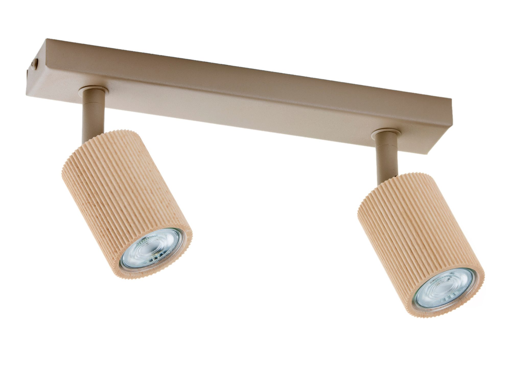 Spot Optic Wood ruchomy 2 w kolorze ciepłego beżu, detal dwóch kloszy