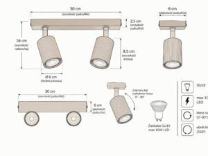 Miniaturka 6 - Rysunek wymiarowy spotu Optic Wood ruchomy 2