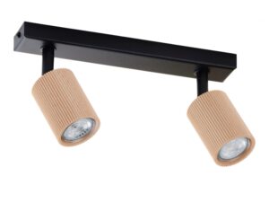 Miniaturka 5 - Czarny spot Optic Wood ruchomy 2 – detal dwóch kloszy z drewna naturalnego