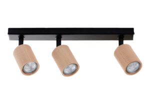 Miniaturka 1 - Spot Optic Wood ruchomy 3 z czarną listwą i trzema drewnianymi ryflowanymi reflektorami, packshot
