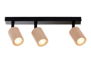 Miniaturka 3 - Czarny spot Optic Wood ruchomy 3 z trzema zapalonymi źródłami GU10 i drewnianymi kloszami