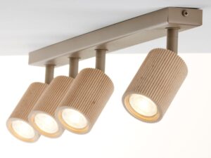 Miniaturka 4 - Spot Optic Wood ruchomy 4, zbliżenie ryflowanych drewnianych kloszy oraz beżowej listwy