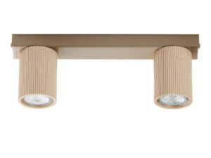 Miniaturka 6 - Spot Optic Wood S2 ciepły beż ze stalową listwą i dwoma ryflowanymi kloszami z drewna bukowego