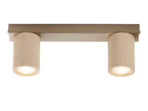 Miniaturka 2 - Spot Optic Wood S2 ciepły beż z dwoma kloszami bukowymi i zapalonymi źródłami GU10