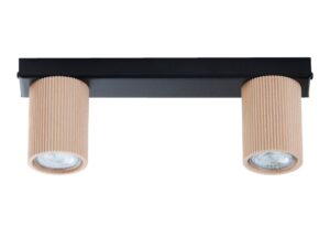 Miniaturka 1 - Spot Optic Wood S2 czarny z dwoma cylindrycznymi kloszami z naturalnego drewna bukowego