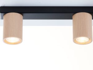 Miniaturka 3 - Spot Optic Wood S2 czarny z drewnianymi kloszami i zapalonymi źródłami światła GU10