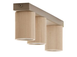 Miniaturka 6 - Spot Optic Wood S3 beżowy z trzema drewnianymi kloszami, widok od dołu bez światła