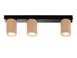 Miniaturka 7 - Spot Optic Wood S3 czarny z trzema drewnianymi kloszami, widok od przodu bez światła