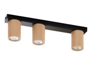 Miniaturka 3 - Spot Optic Wood S3 w czerni i naturalnym drewnie, widok ukośny trzech kloszy